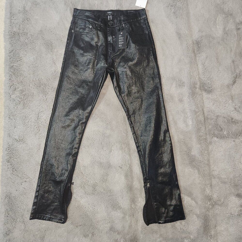 NWT Black metallic Mid Rise skinny jeans with ankle zipper detail size 29